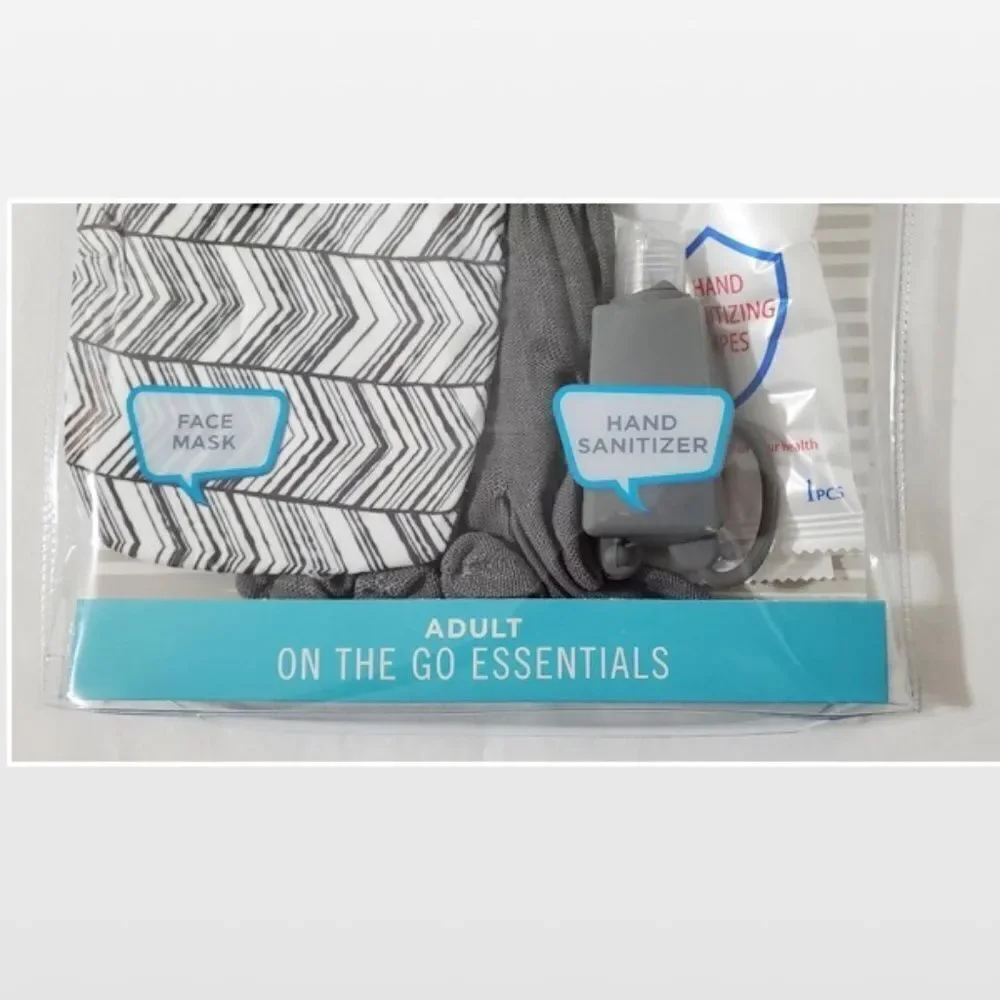 New ABG Accessories Mask Gloves Wipes Adult Travel Kit Grey White 8 Piece NWT